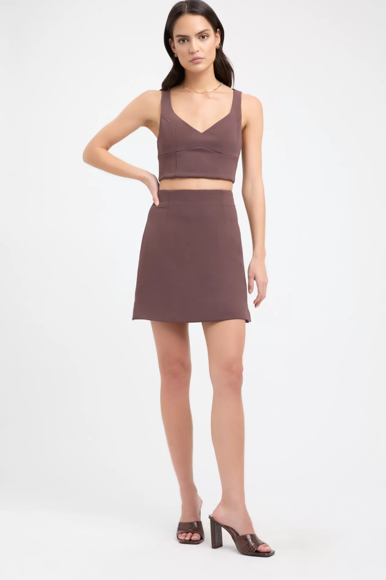 KOOKAÏ Alpha Split Mini Skirt Chocolate Outlet