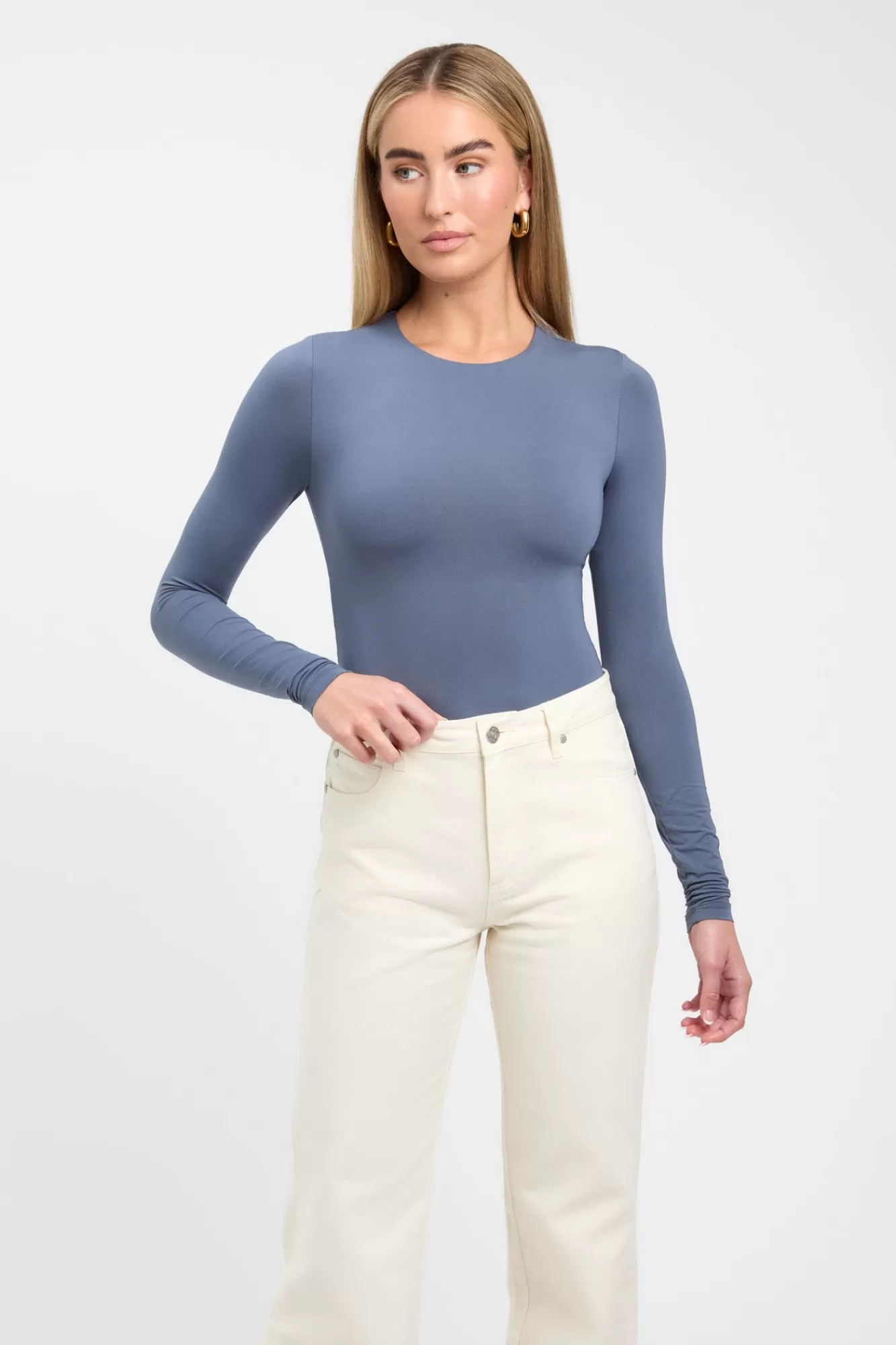 KOOKAÏ Elina Long Sleeve Bodysuit Steel Blue Clearance