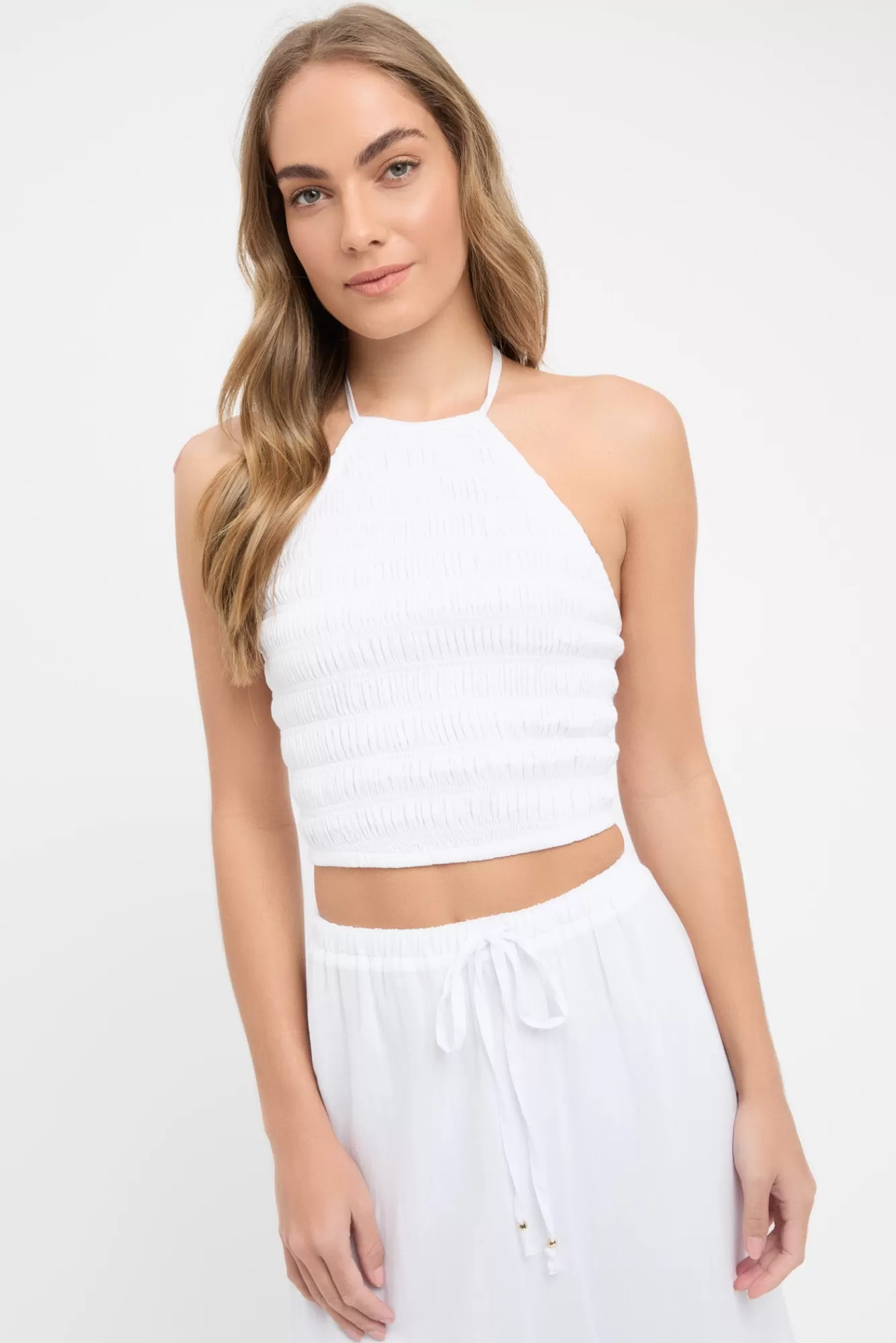 KOOKAÏ Georgette Shirred Halter White Discount