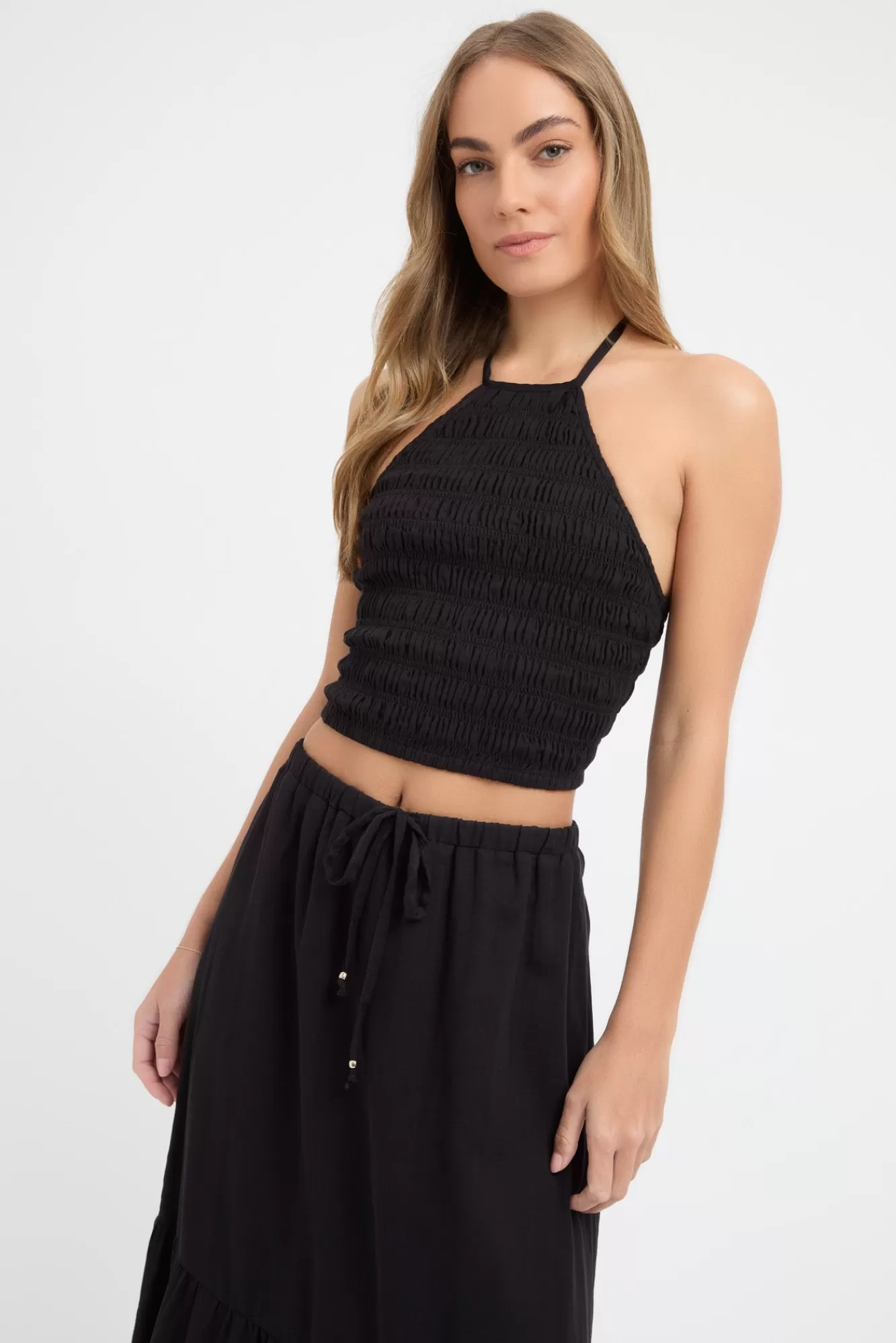 KOOKAÏ Georgette Shirred Halter Black Best