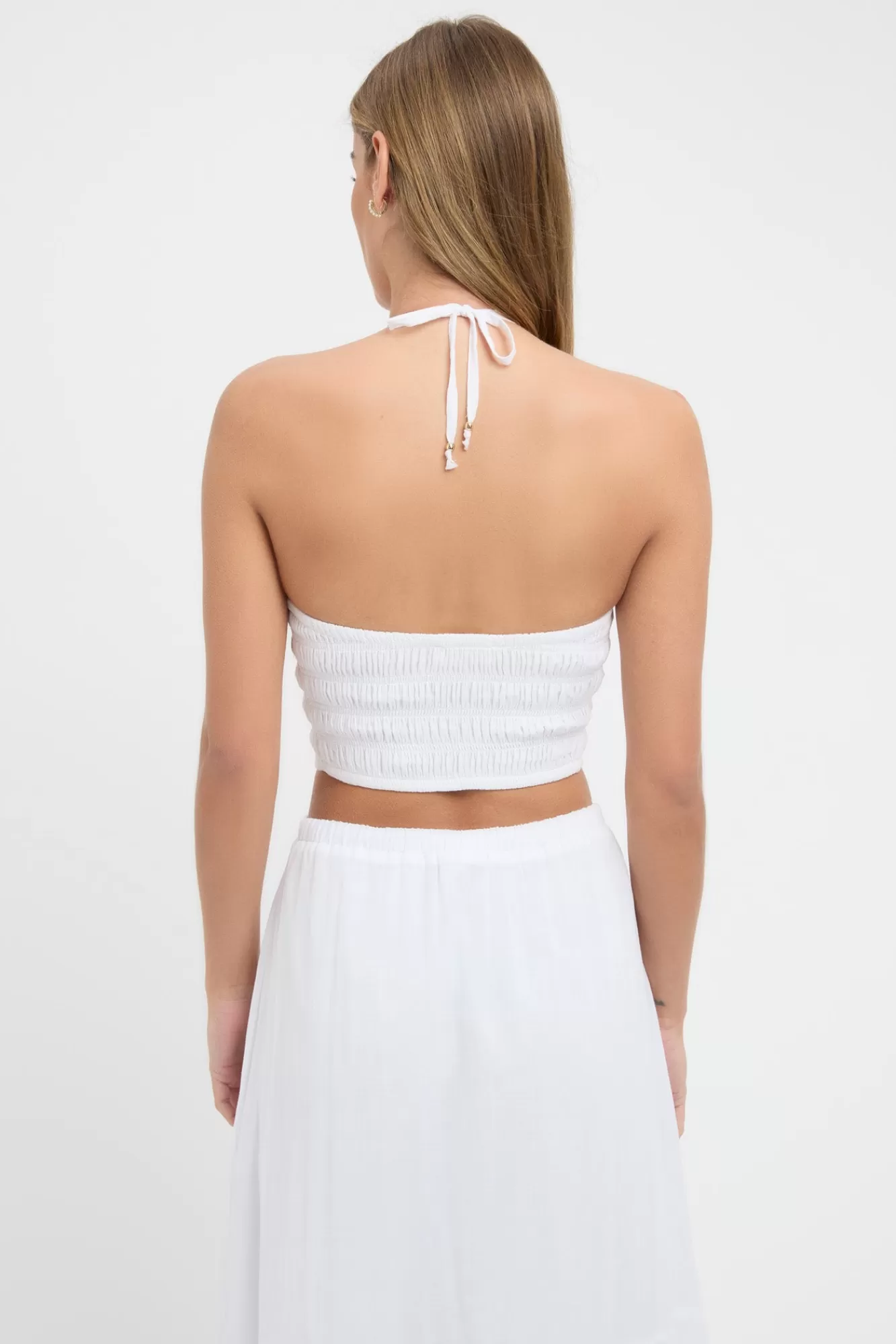 KOOKAÏ Georgette Shirred Halter White Discount