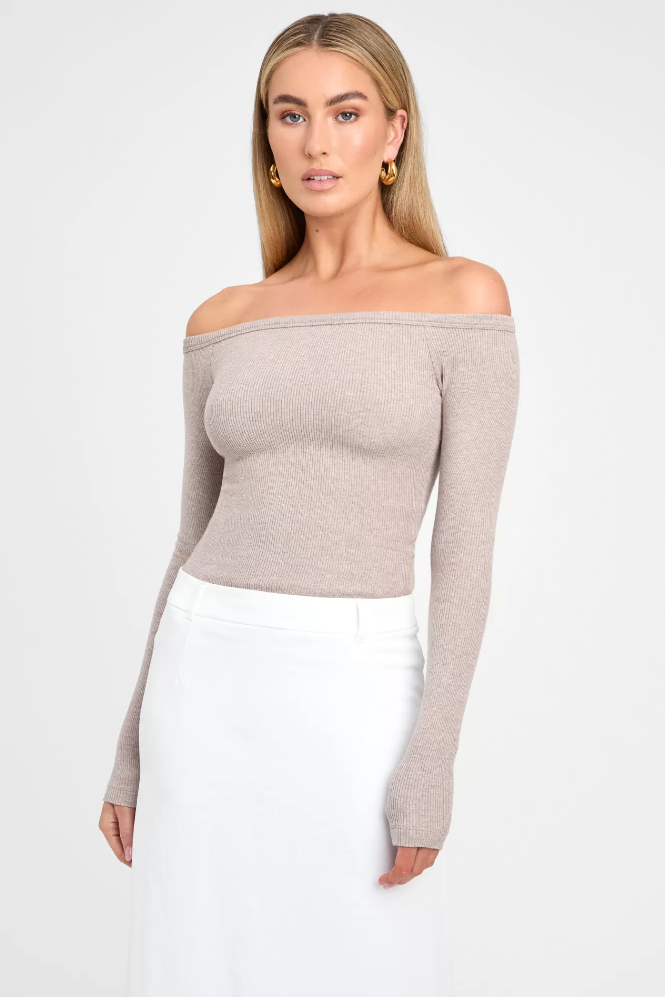 KOOKAÏ Madison Off Shoulder Top Oak Marle Sale