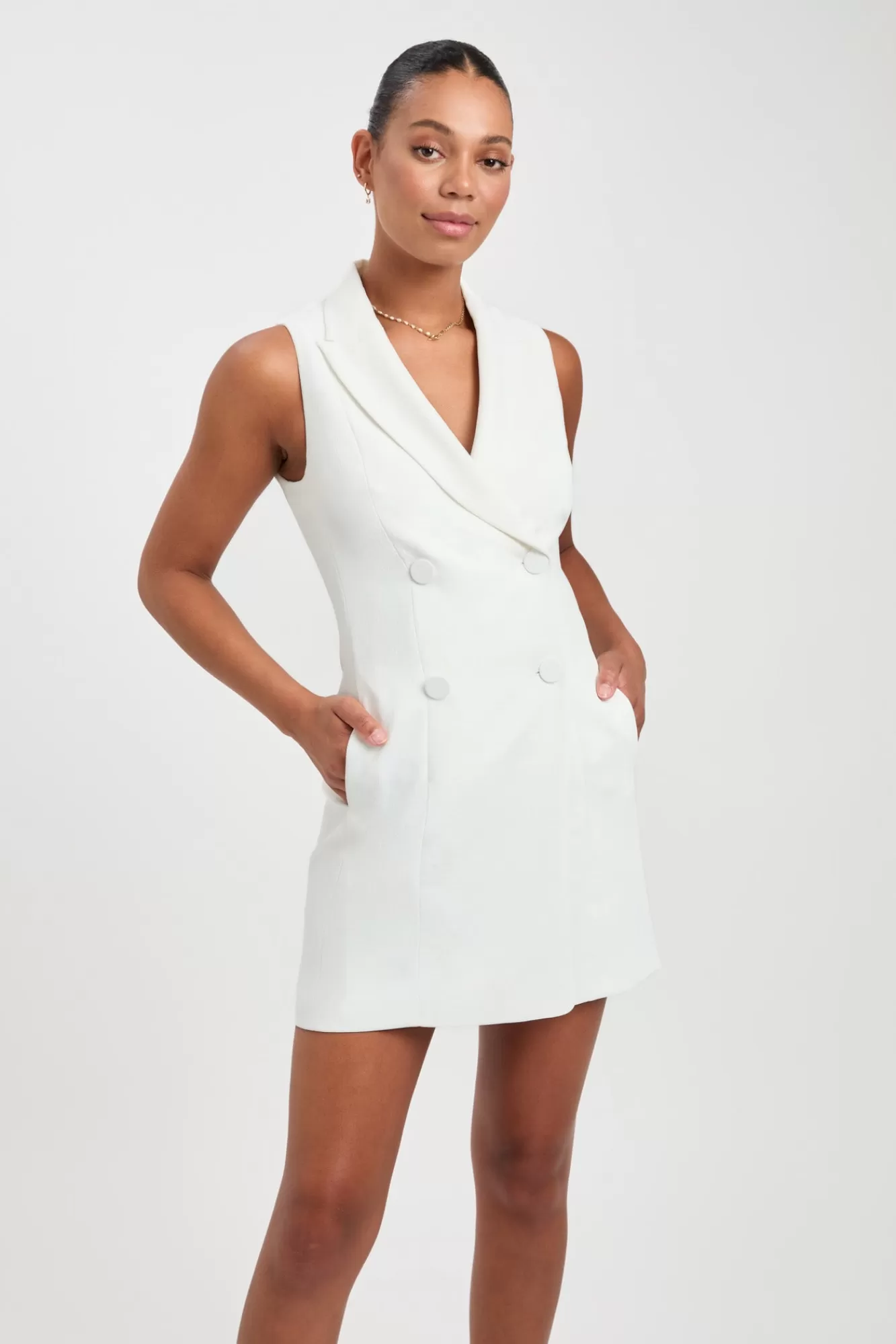 KOOKAÏ Oyster Sleeveless Blazer Dress Natural White Best