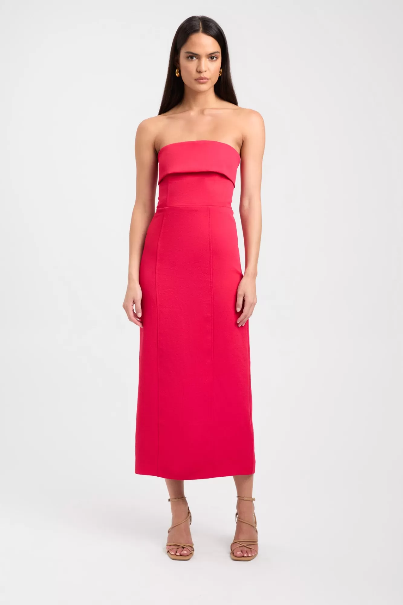 KOOKAÏ Oyster Strapless Midi Dress Cherry Red Hot