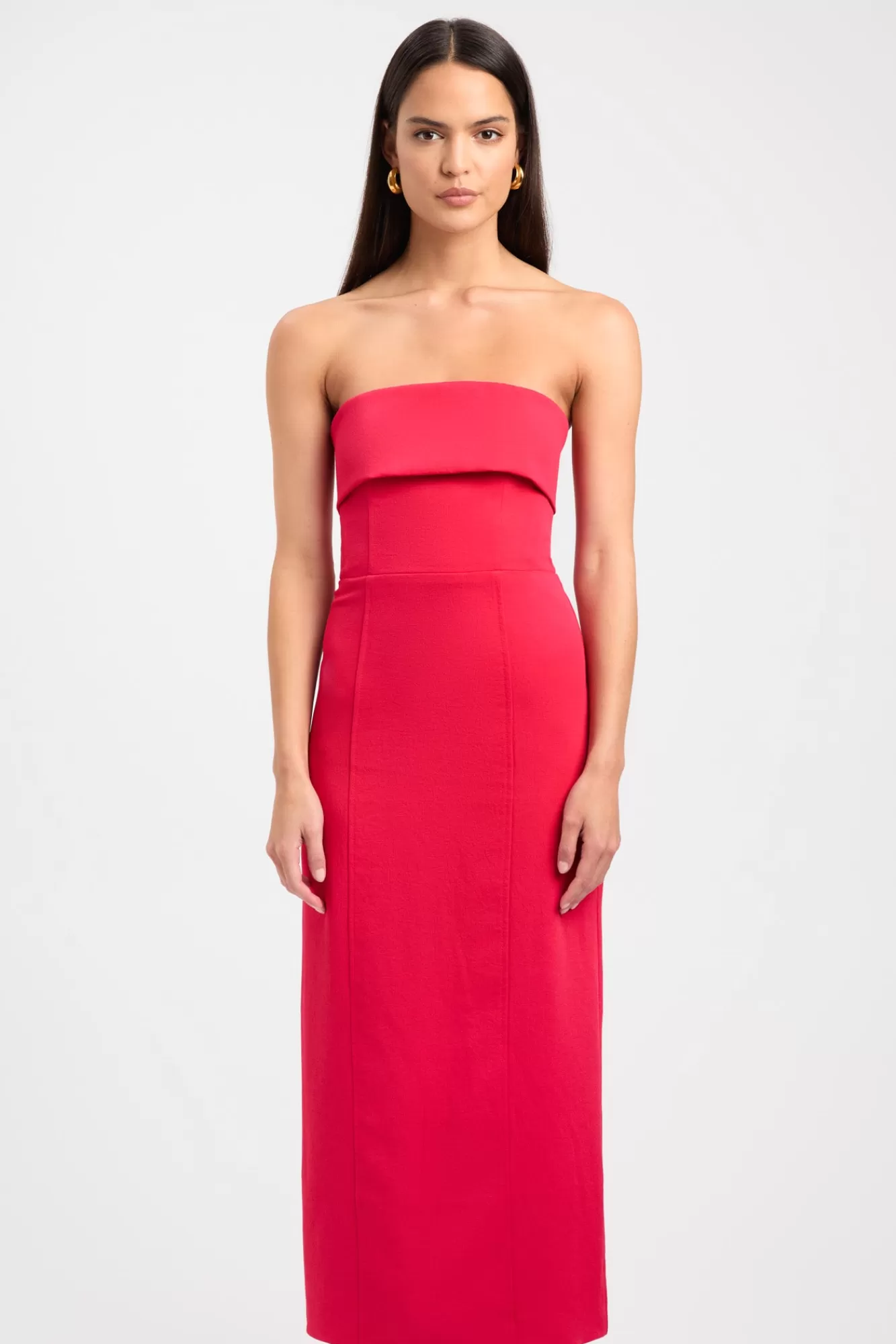 KOOKAÏ Oyster Strapless Midi Dress Cherry Red Hot