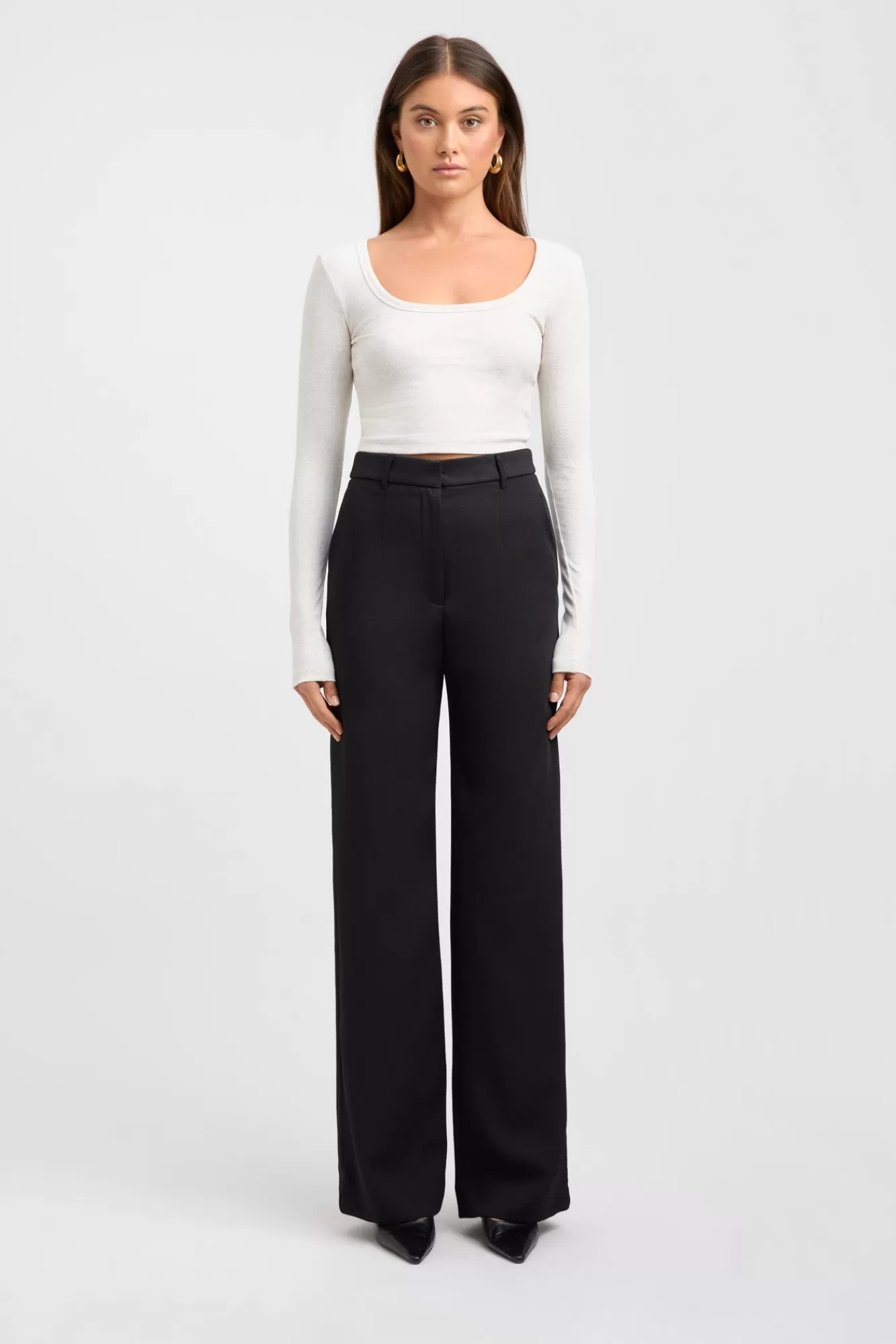 KOOKAÏ Quinnie Long Sleeve Crop Coconut Marle Clearance