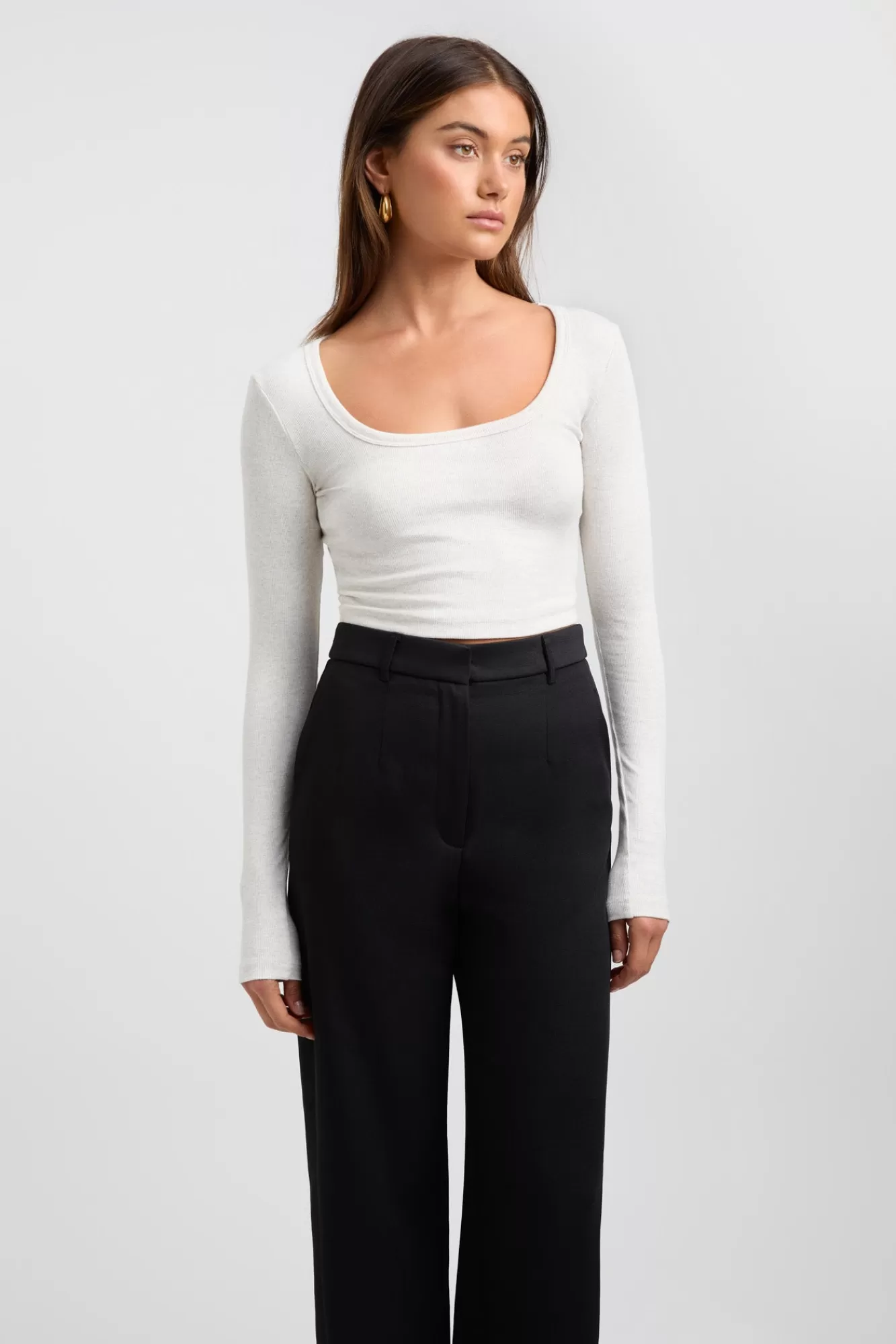 KOOKAÏ Quinnie Long Sleeve Crop Coconut Marle Clearance