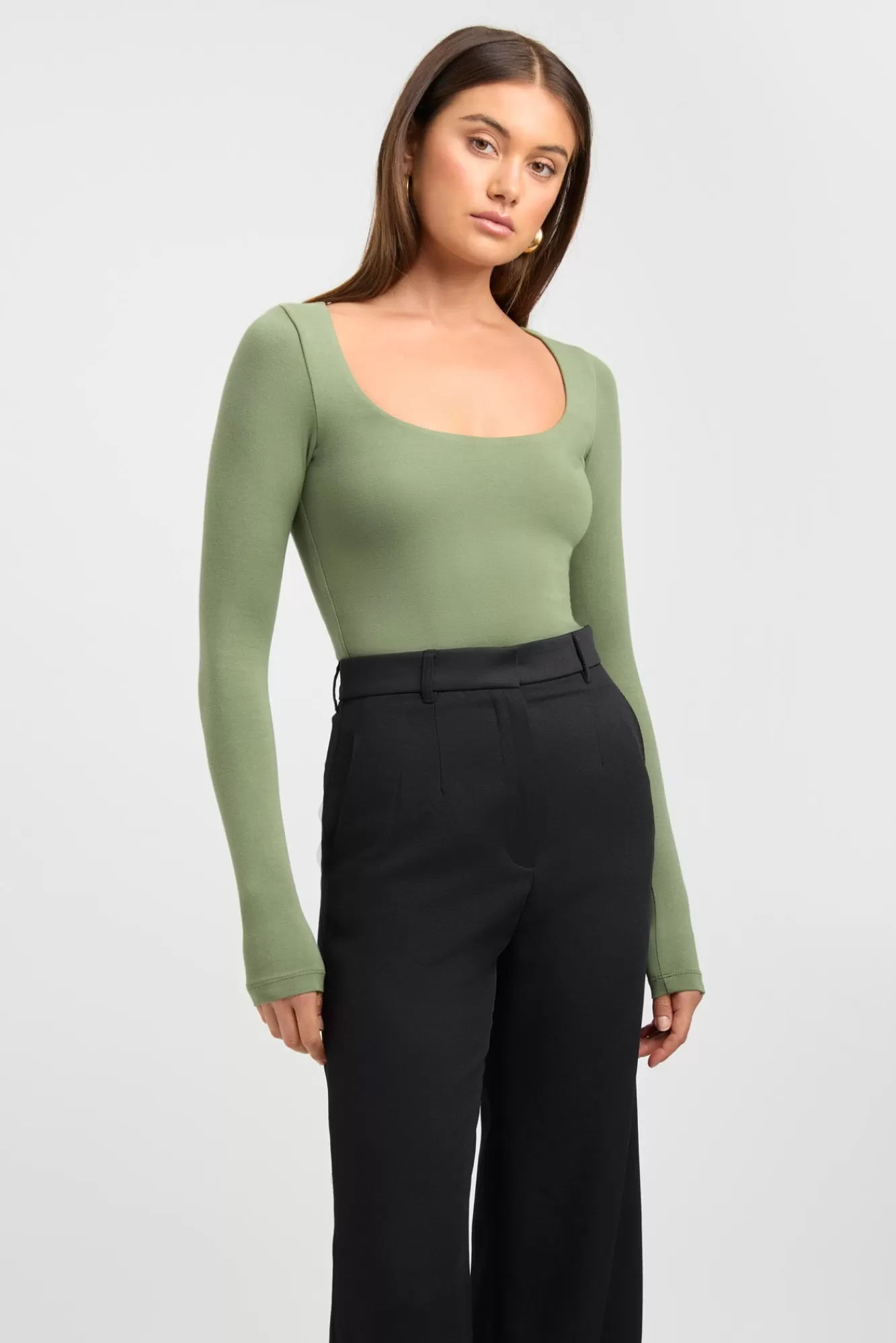 KOOKAÏ Rosie Long Sleeve Top Basil Green Discount