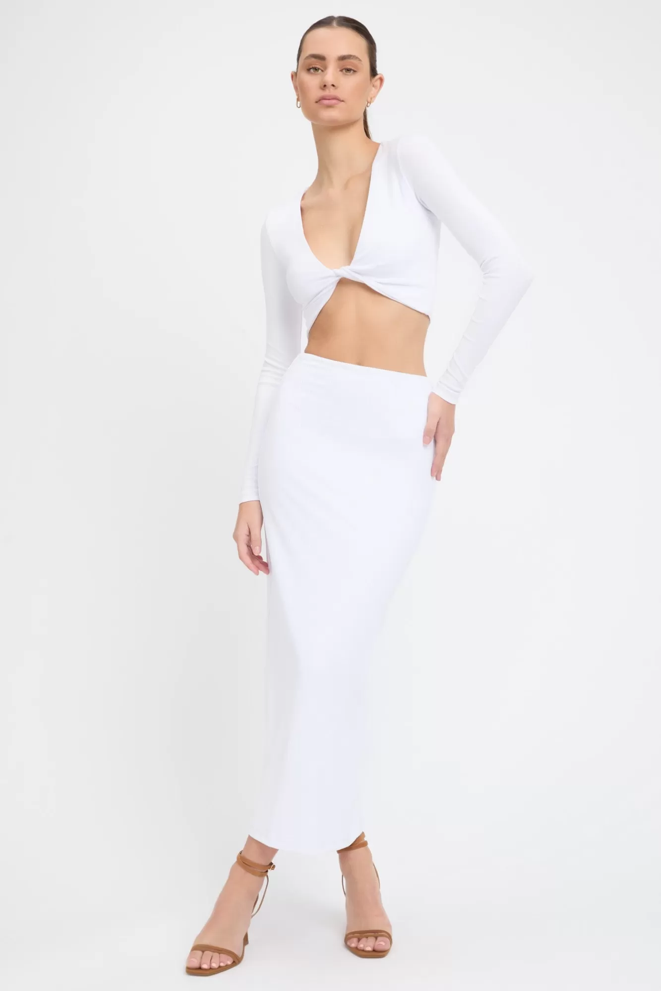 KOOKAÏ Staple Rib Midi Skirt White Cheap