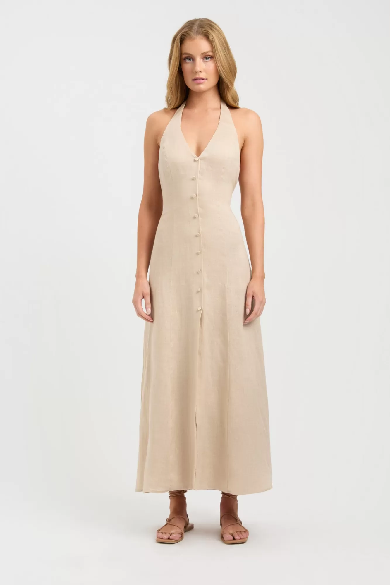 KOOKAÏ Tahiti Button Midi Dress Smoke Beige Outlet